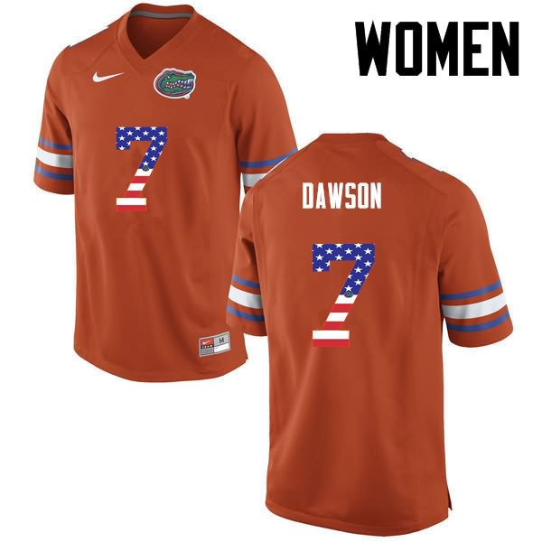 NCAA Florida Gators Duke Dawson Women's #7 USA Flag Fashion Nike Orange Stitched Authentic College Football Jersey WYS6664GI